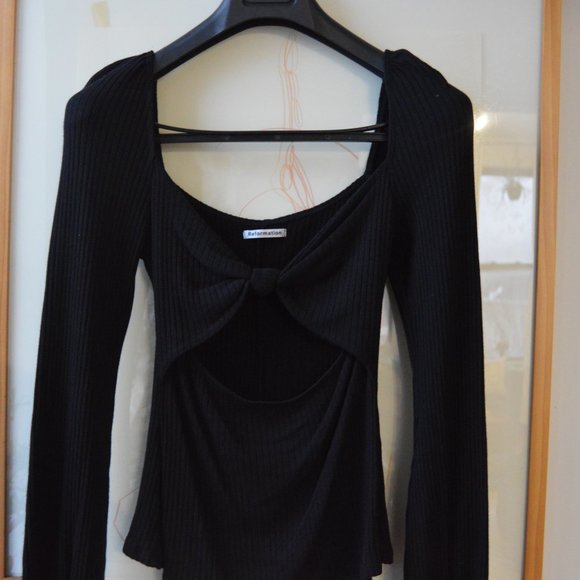 Reformation Black Stretchy Rosalind Top Size L - Picture 4 of 6
